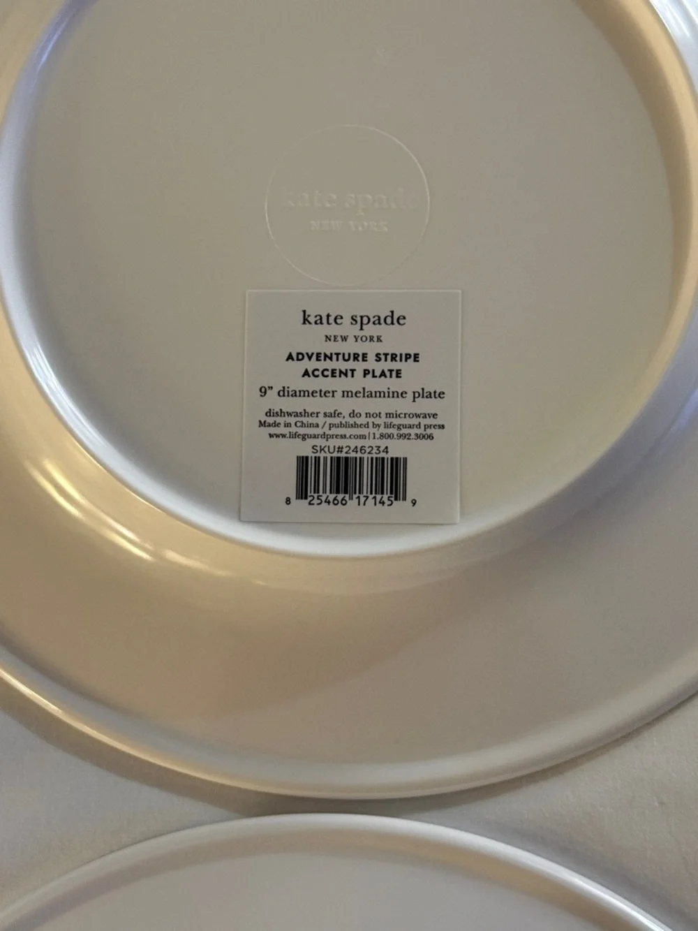 kate spade White 9” Melamine Plates with Blue Stripe Accents - Set of 2